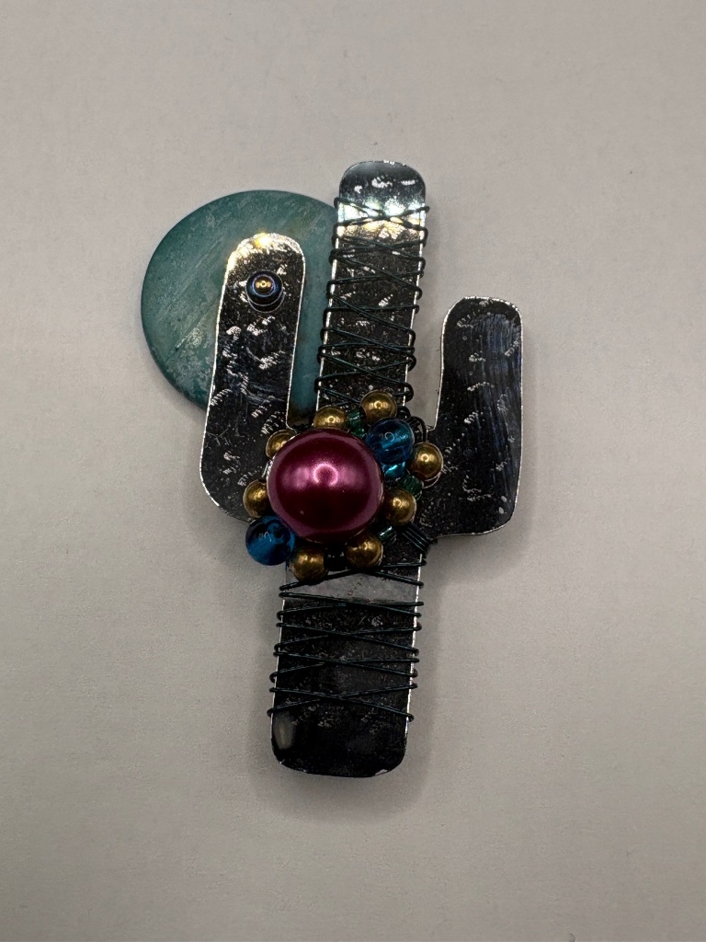 LIZTECH 1989 Vintage Mixed Media Cactus Pin Signed